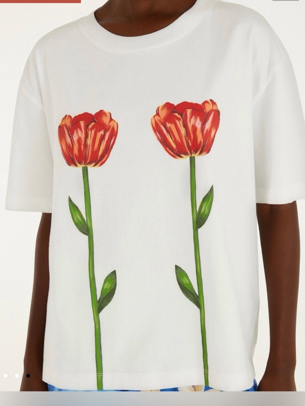 FARM Rio Oversized Women's White Tulip Print Short-Sleeve Top, size Medium